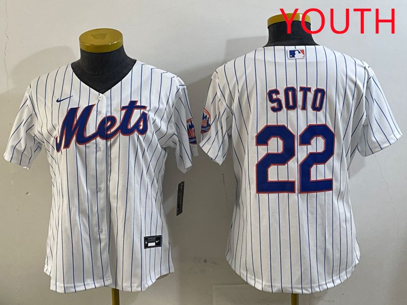 Youth New York Mets #22 Soto White Stirpe Game 2025 Nike MLB Jersey style 4->nfl hats->Sports Caps
